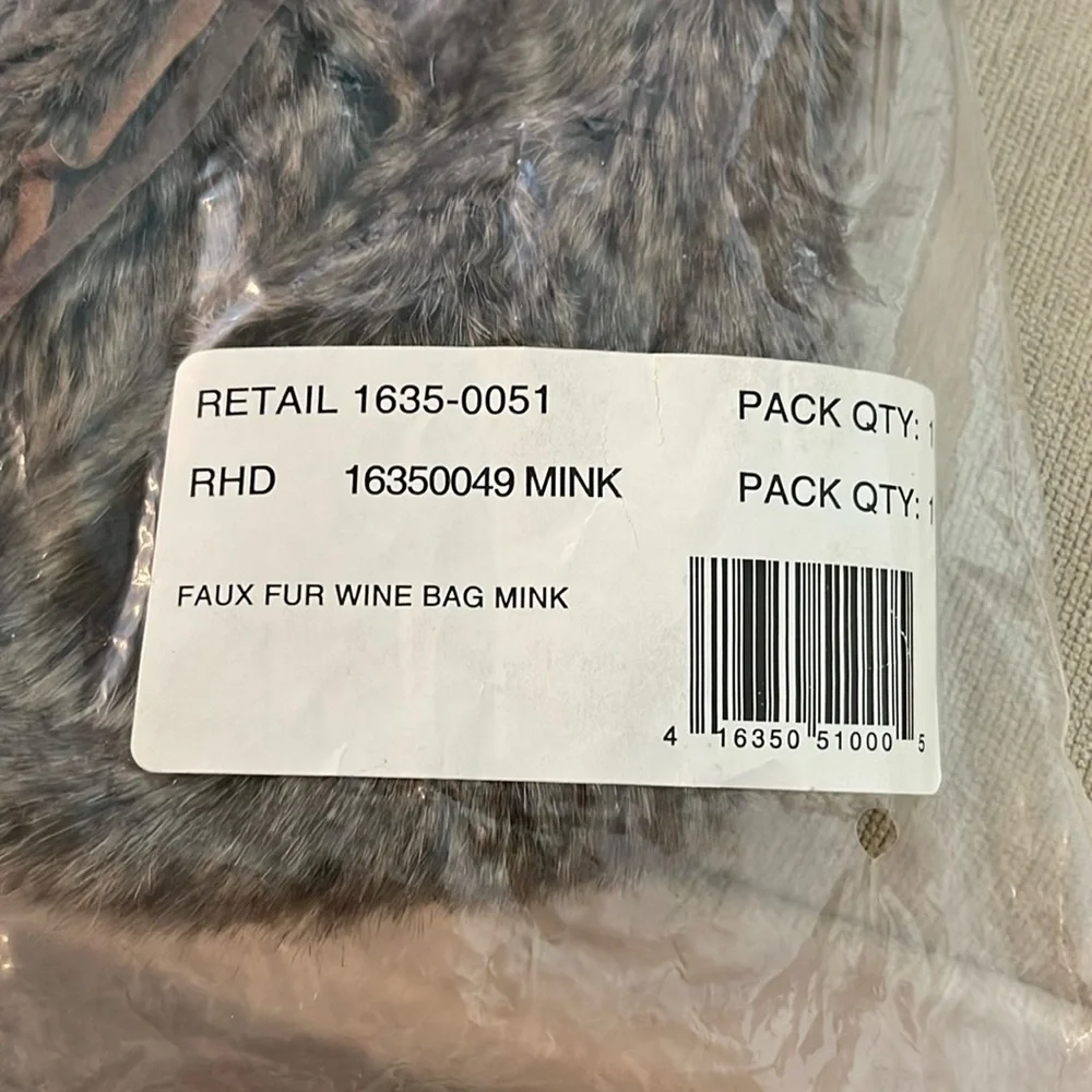 Pottery Barn faux fur wine bag in Mink. Brand new, unused.